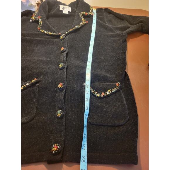 VTG J Two Black Embellished Jewel Chenille Knit Cardigan Sweater Womens Size XL - Picture 5 of 13